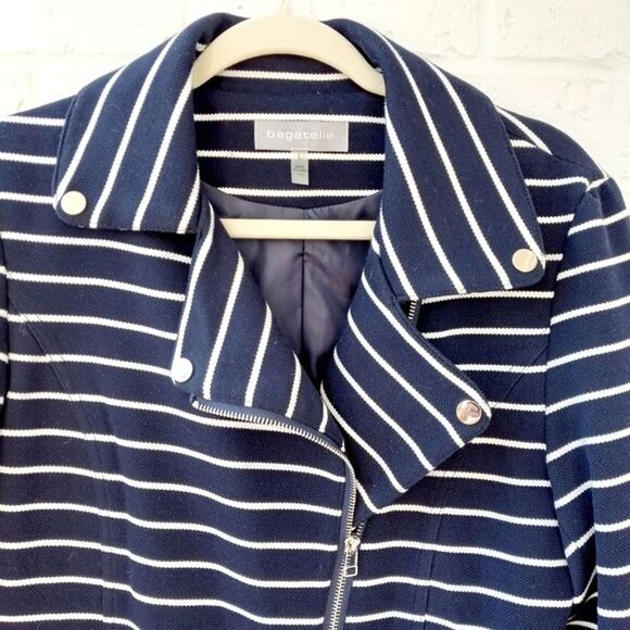 BAGATELLE Moto Striped Jacket Zipper Front Cuff Work Wear Contemporary sz: L - Picture 3 of 9